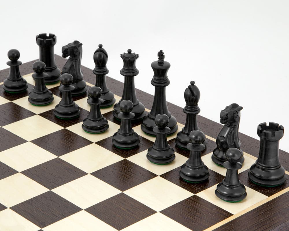 Victoria Ebonised Wenge Tournament Chess Set with 3.75 inch king on wenge and birch wooden board