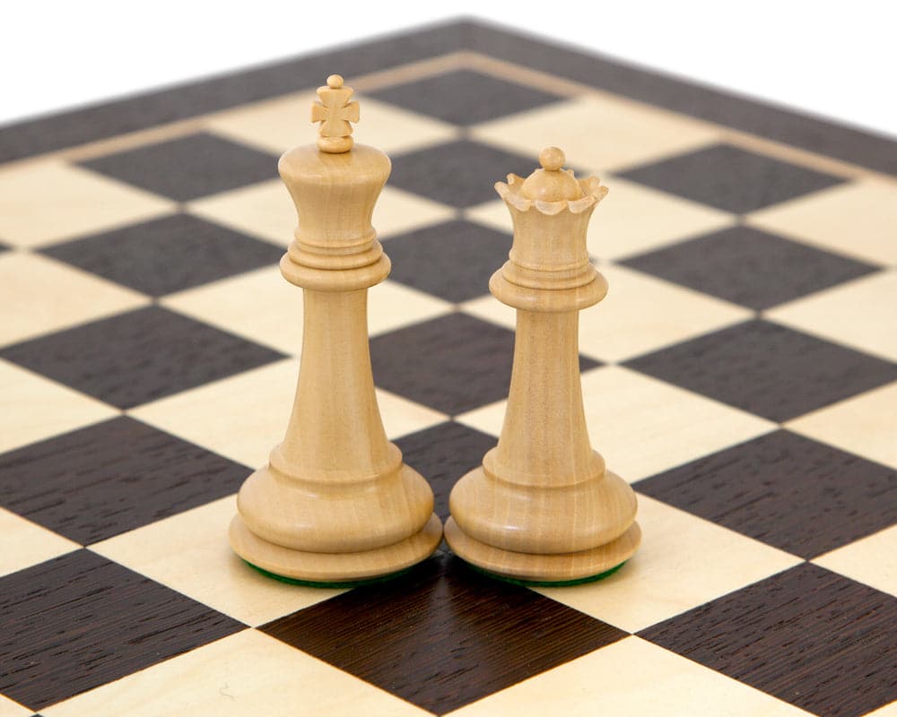 Victoria Ebonised Wenge Tournament Chess Set with 3.75 inch king on wenge and birch wood board.