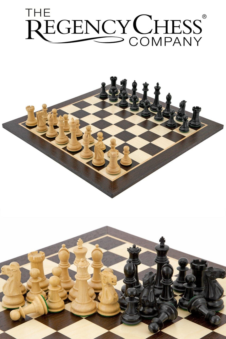 Victoria Ebonised Wenge Tournament Chess Set by The Regency Chess Company, complete with wenge and birch wood board and ebonised black pieces.