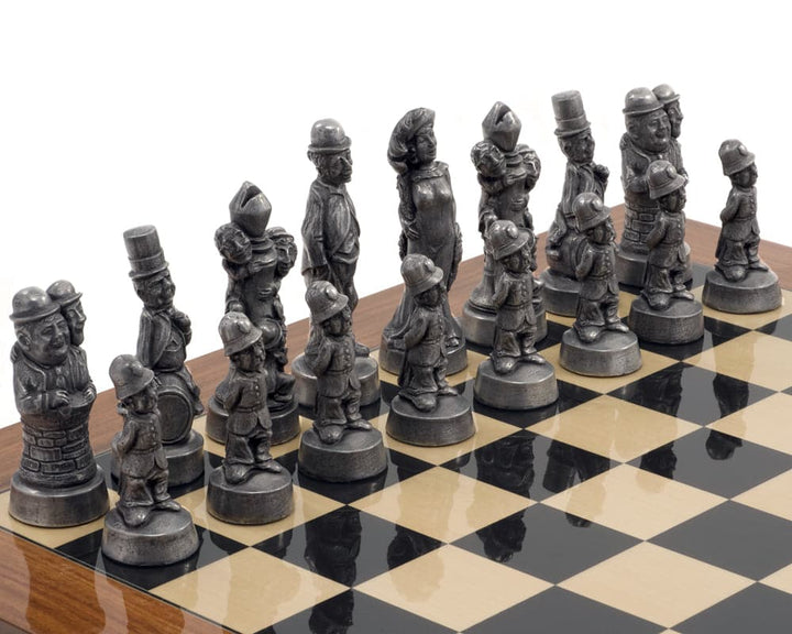 Metallic Berkeley Chess Movie Stars Chess Men on a board, handcrafted UK design with 5.25 inch King, stone resin, weighted for balance.