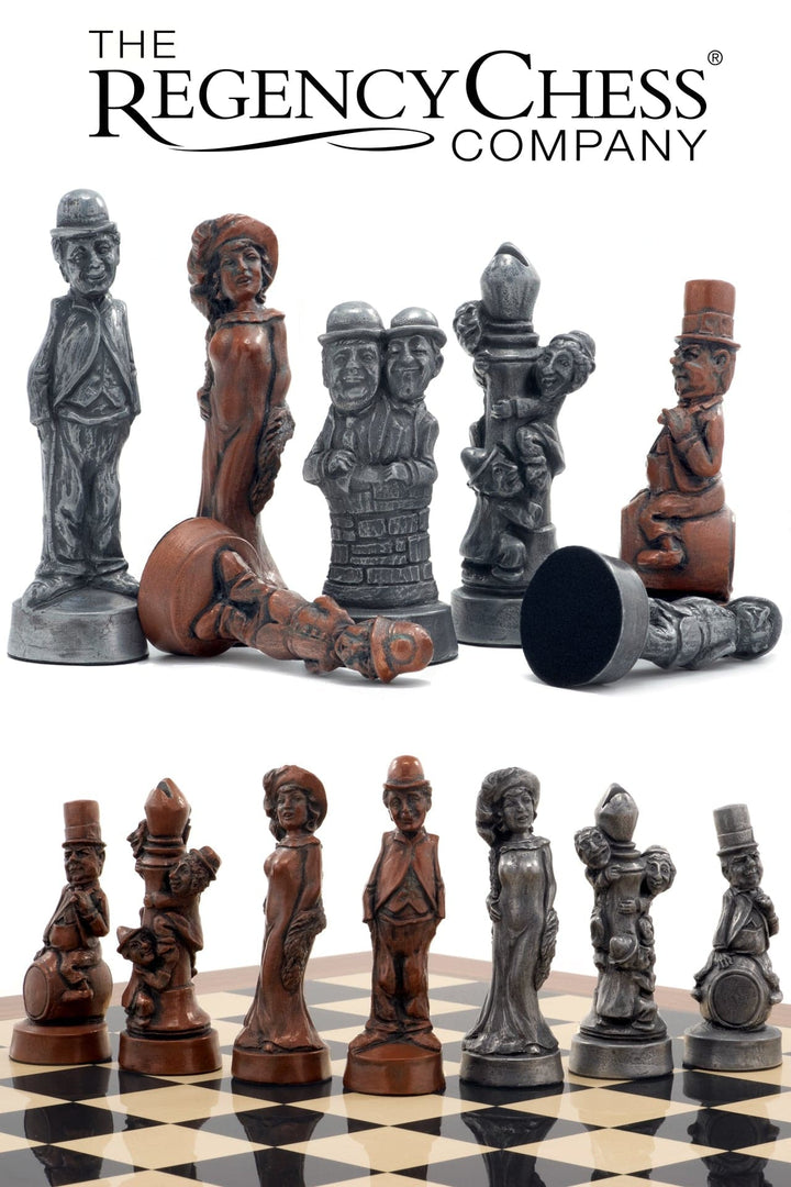 Berkeley Chess Movie Stars Metallic Chess Men with 5.25 inch King, handcrafted in the UK, featuring solid weighted resin pieces.