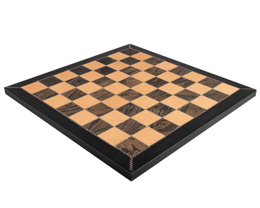 16.5 inch Saluzzo genuine leather luxury chess board by Italfama, hand-made in Italy, showcasing premium craftsmanship and sophisticated design.