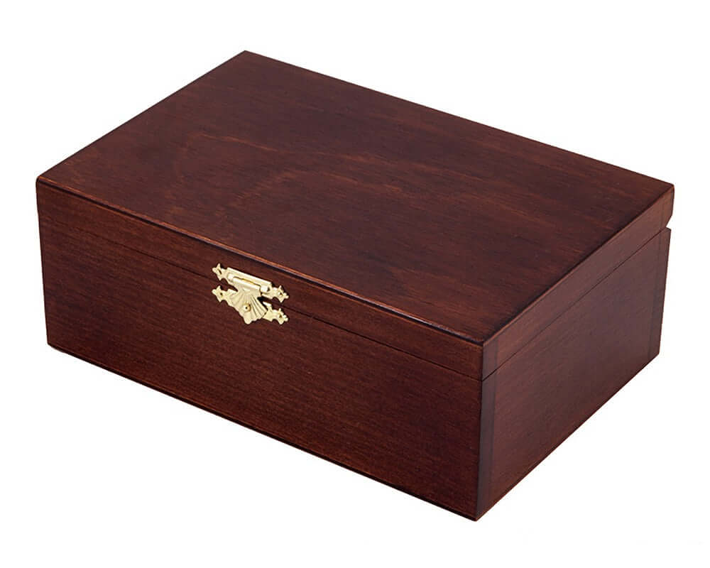 Number 5 Birch Wood Chess Piece Case Dark - Elegant storage box for chess men crafted in Europe.