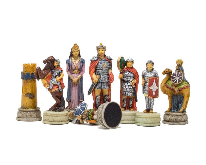 The Romans Vs Arabs hand-painted themed chess pieces by Italfama, featuring intricately detailed historical figures and a 3.25 inch king.