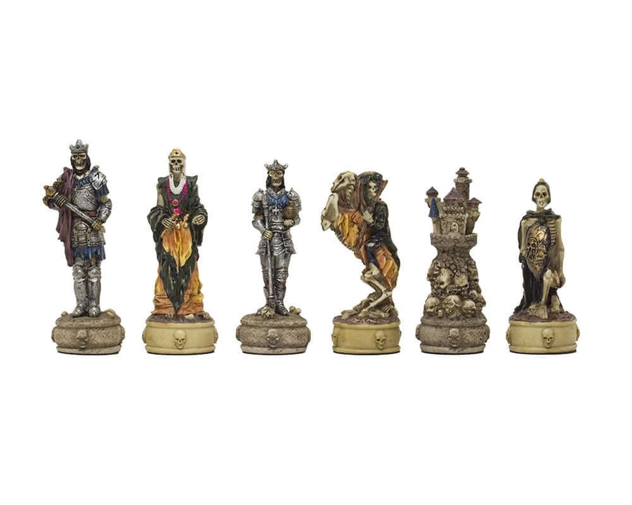 Hand-painted Zombie themed chess pieces by Italfama, featuring blue, purple, green, brown, and orange colors, ideal for 16 inch board