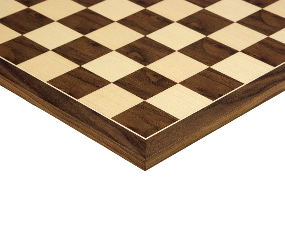 19.7 Inch Walnut and Maple Chess Board with 2.17 inch playing squares, crafted in Spain by Rechapados Ferrer S.A., ideal for 3.75 inch king height.