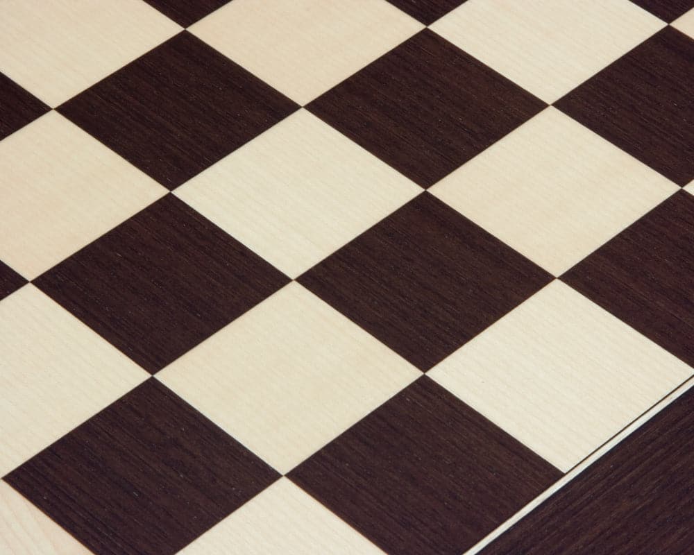 19.7 inch deluxe Wenge and Maple chess board with contemporary design and 1.97 inch playing squares, crafted in Spain by Rechapados Ferrer.