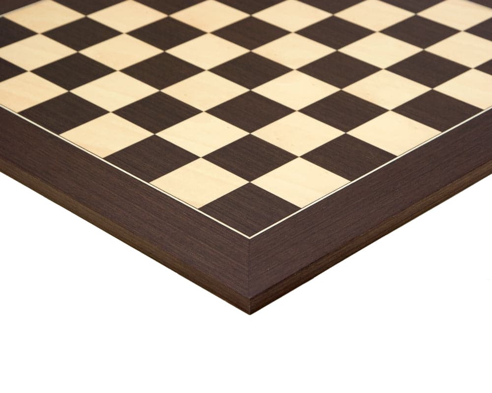 21.7 Inch Wenge and Maple Deluxe Chess Board with 2.17 inch squares, crafted by Rechapados Ferrer S.A. in Spain, ideal for 3.75 inch king.