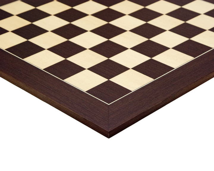 23.6 Inch deluxe chess board with wenge and maple veneer, crafted in Spain by Rechapados Ferrer, featuring 2.36 inch squares and modern decor style.