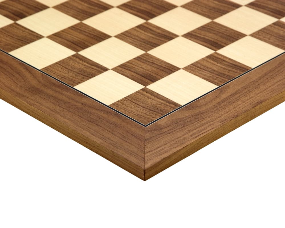 21.7 Inch Walnut and Maple Deluxe Chess Board, hand-crafted in Spain, featuring 2.17 inch squares and high-quality veneer by Rechapados Ferrer S.A.