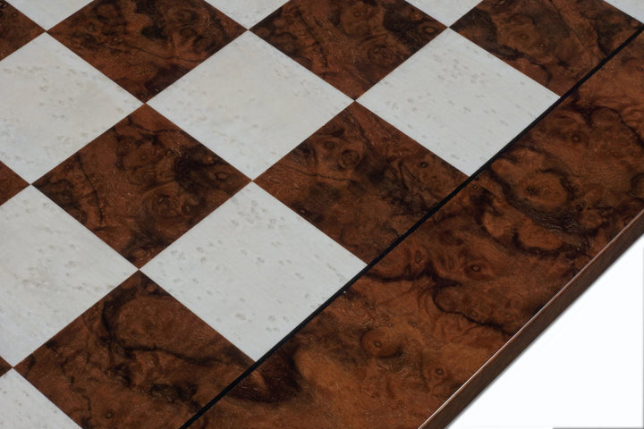 Luxury 20.5 Inch Briarwood and Elm Chess Board with 1.9 inch squares handcrafted in Italy