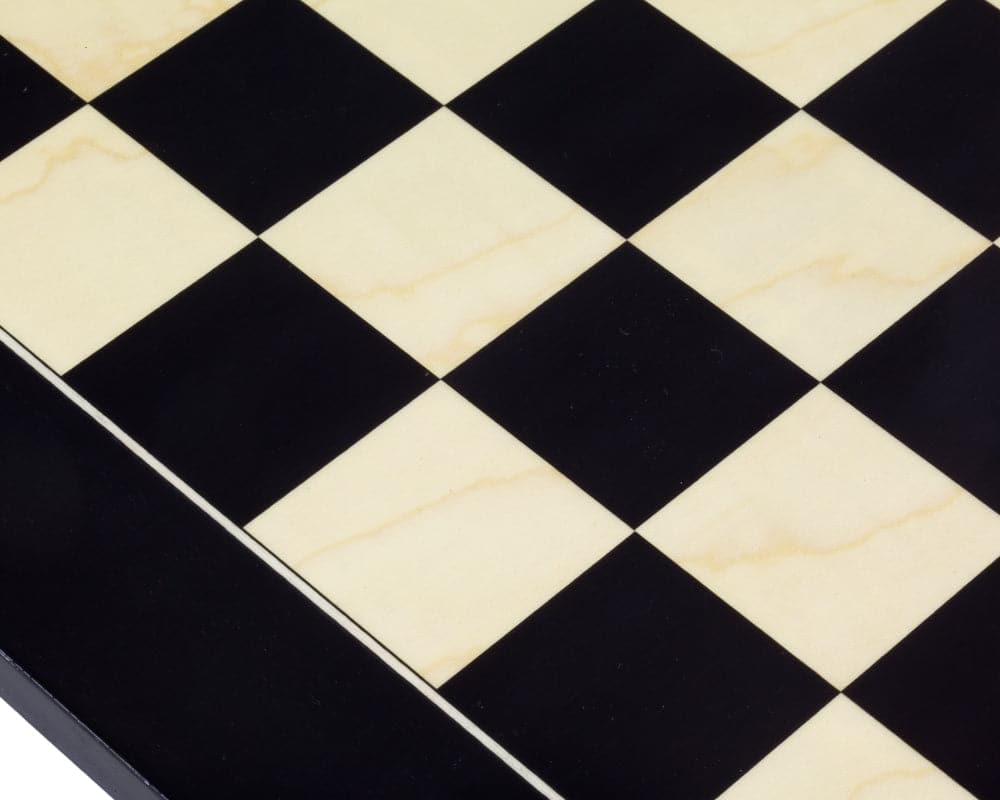 Lacquered Black Anegre and Maple Deluxe Chess Board with high gloss finish, 19.7 inch with 1.9 inch playing squares for 3.75 inch king pieces