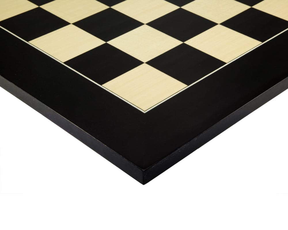 23.6 Inch Gloss Black Anegre and Maple Deluxe Chess Board with 2.36 Inch Playing Squares, High-Grade Veneer Construction, Crafted in Spain