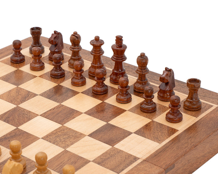 Deluxe Hardwood Folding Travel 10 Inch Chess Set - Magnetic