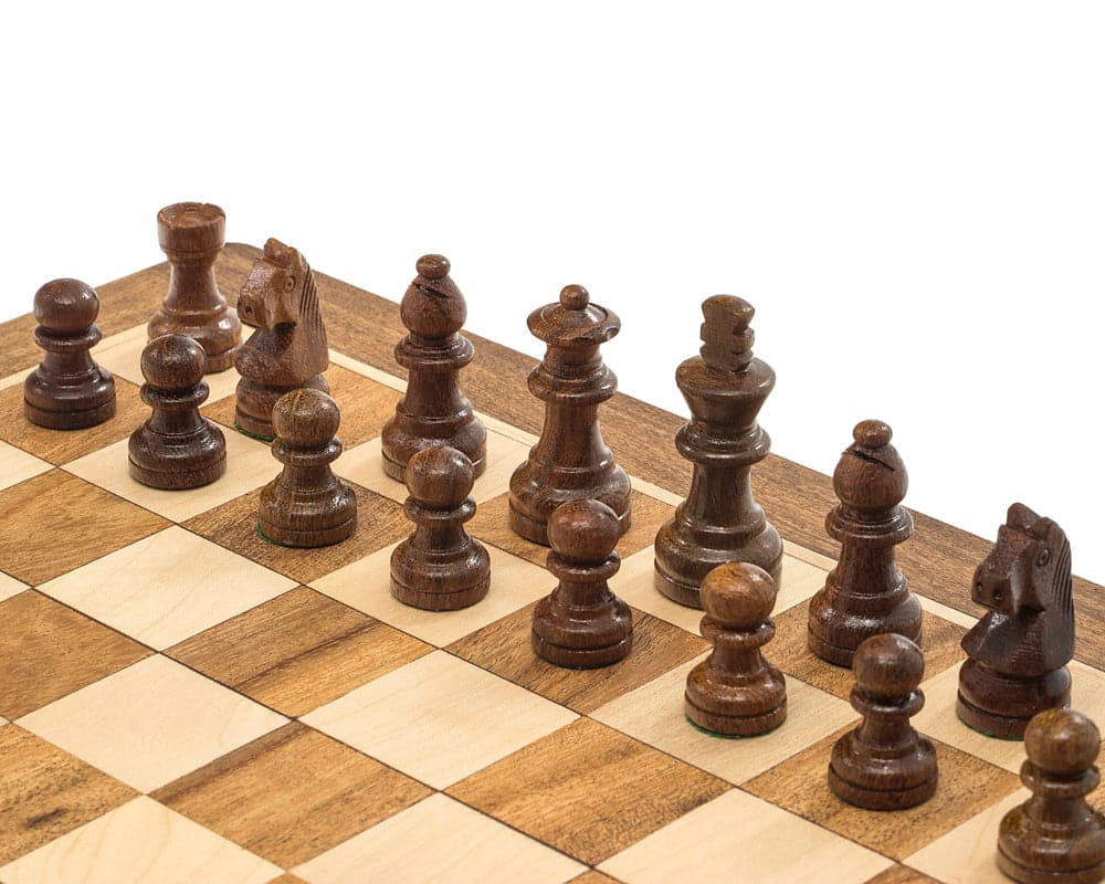 Deluxe Hardwood Folding Travel 10 inch Magnetic Chess Set with Staunton-style wooden chessmen on a beautifully crafted board