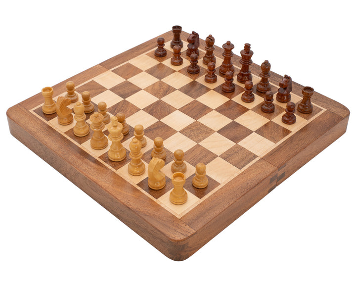 Deluxe Hardwood Folding Travel 10 Inch Chess Set - Magnetic