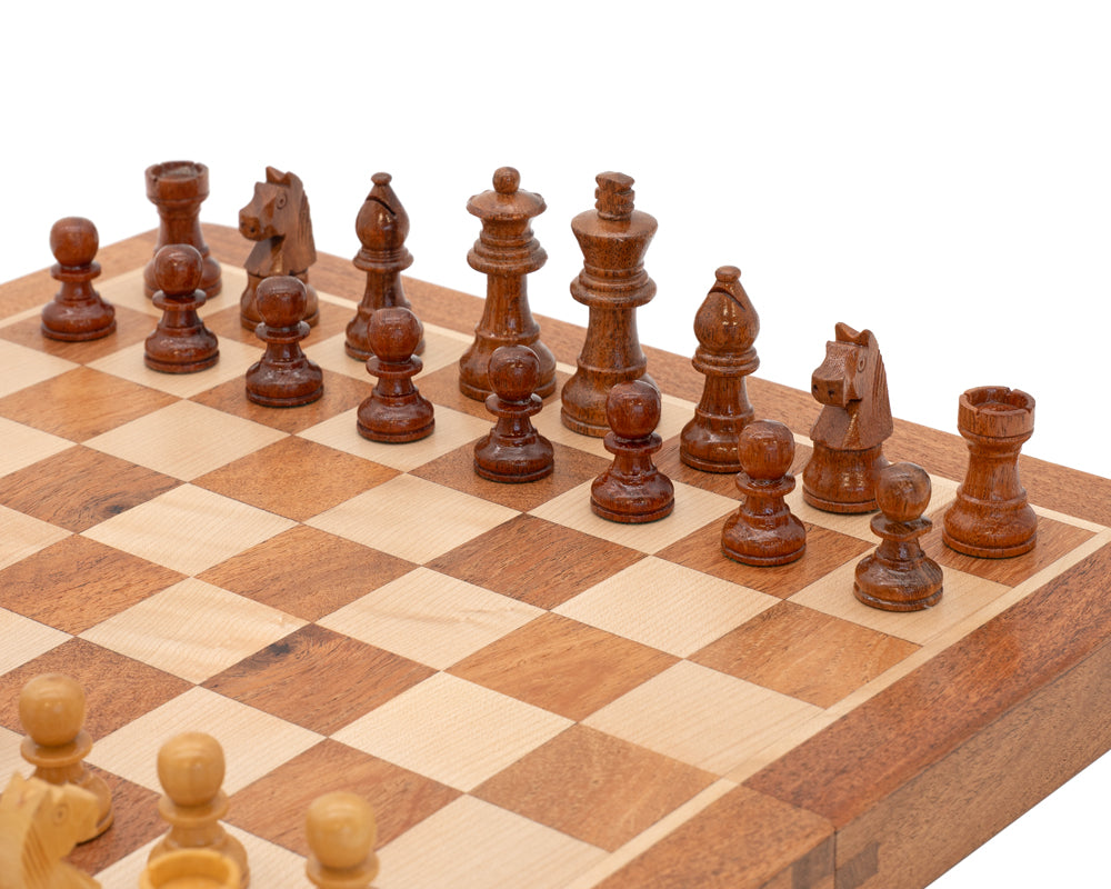 Deluxe Hardwood Folding Travel 12 Inch Chess Set - Magnetic