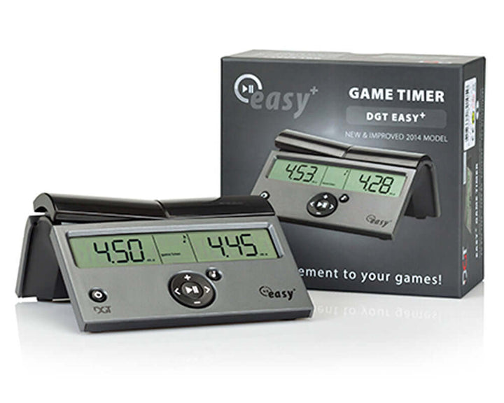 DGT 10104 EASY PLUS Chess Clock with front buttons, clear display, and gift box packaging