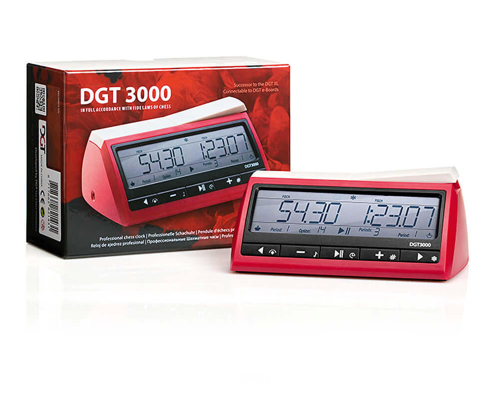 DGT 3000 chess clock with digital display and packaging box