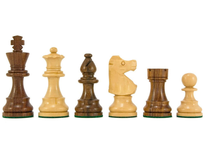 French Knight Series Golden Rosewood Chess Pieces, 3.25 inches, Staunton design, sheesham and boxwood, weighted and felted, luxury chess set