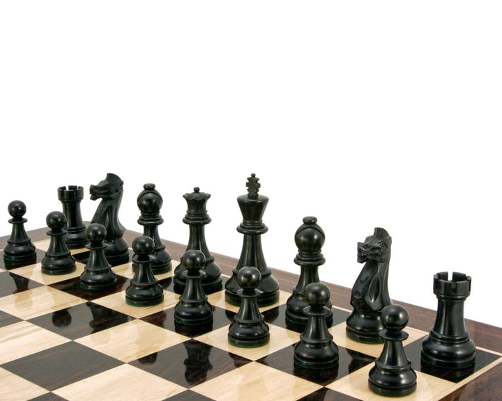 Frankfurt Series Ebonised Boxwood Chess Pieces on Board - Large, Weighted, Felted, 4 Inch King - Ideal for 23 Inch Board