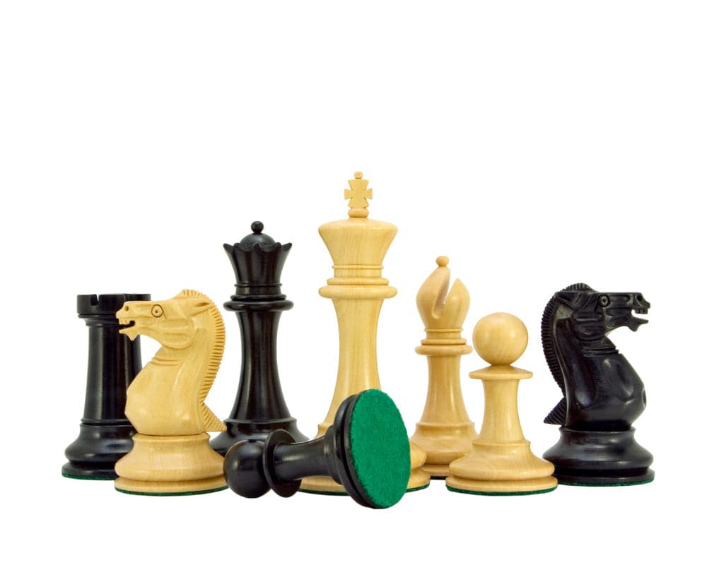 Old English Elite Series Ebony Staunton Chess Pieces with 4-Inch King and Weighted Bases for 23-Inch Board