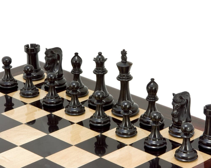 Canterbury Knight Series Luxury Ebony Chess Pieces on Board with 4.5 Inch King and Billiard Cloth Bases