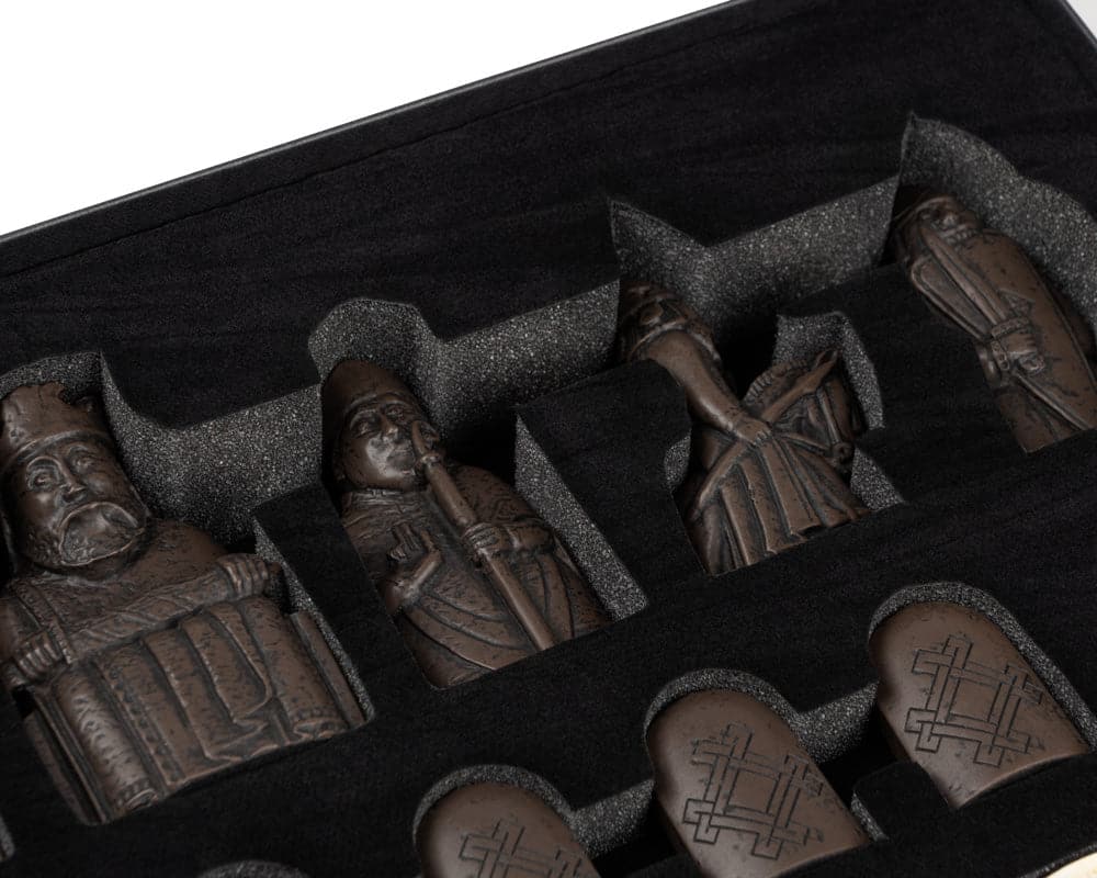 Regency Chess Official Lewis Chessmen Set pieces in gift packaging.