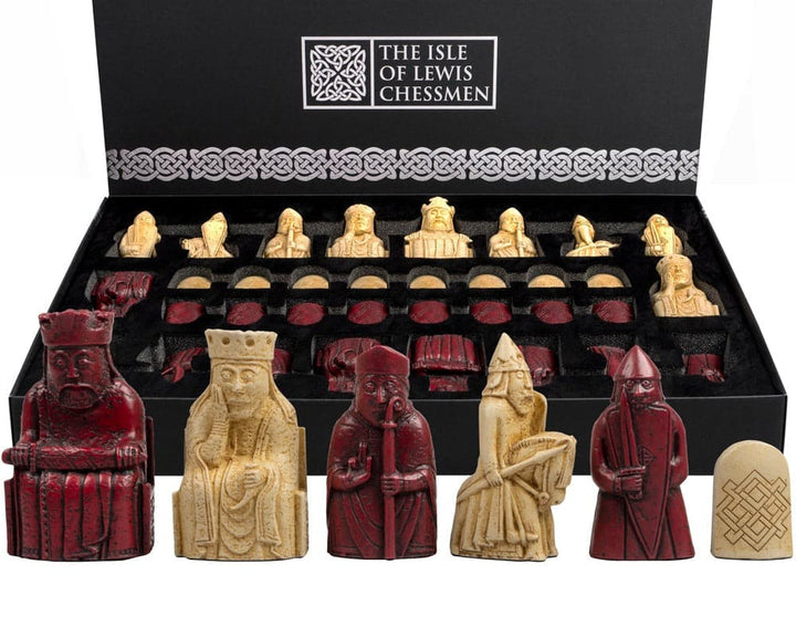 Isle of Lewis 3.25" Red Chessmen Official Ltd Edition Set in gift packaging with red and ivory chess pieces made in England