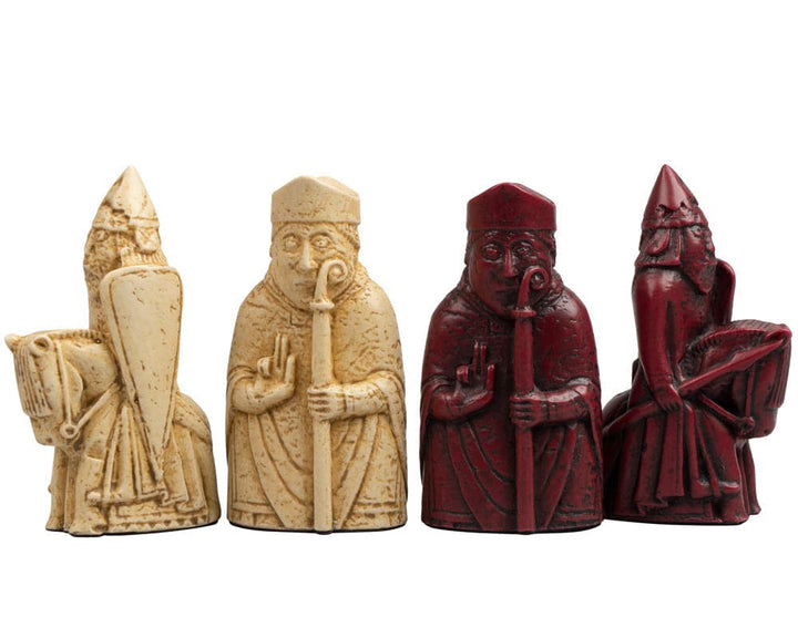 Isle of Lewis 3.25" Red and Ivory Chessmen pieces, Ltd Edition Set, superbly crafted in England, presented in gift packaging, 2020 release.