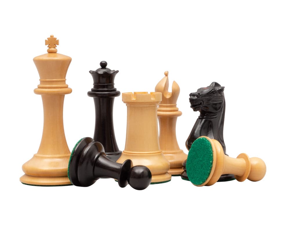 J J Cooke Reproduction Chess Men in Ebony, 4.4-inch king, beautifully crafted with detailed Staunton design pieces, felted base.