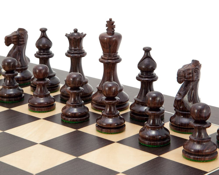 Atlantic Rosewood Chess Set with 3.75 inch king and luxurious wenge board. Classic Staunton pieces finely crafted for perfect balance.