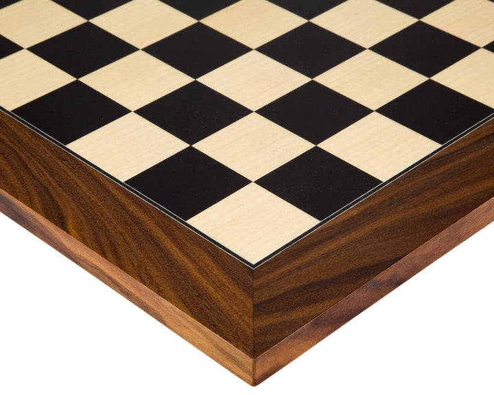 Luxurious high gloss Palisander and Black Anegre chess board corner detail