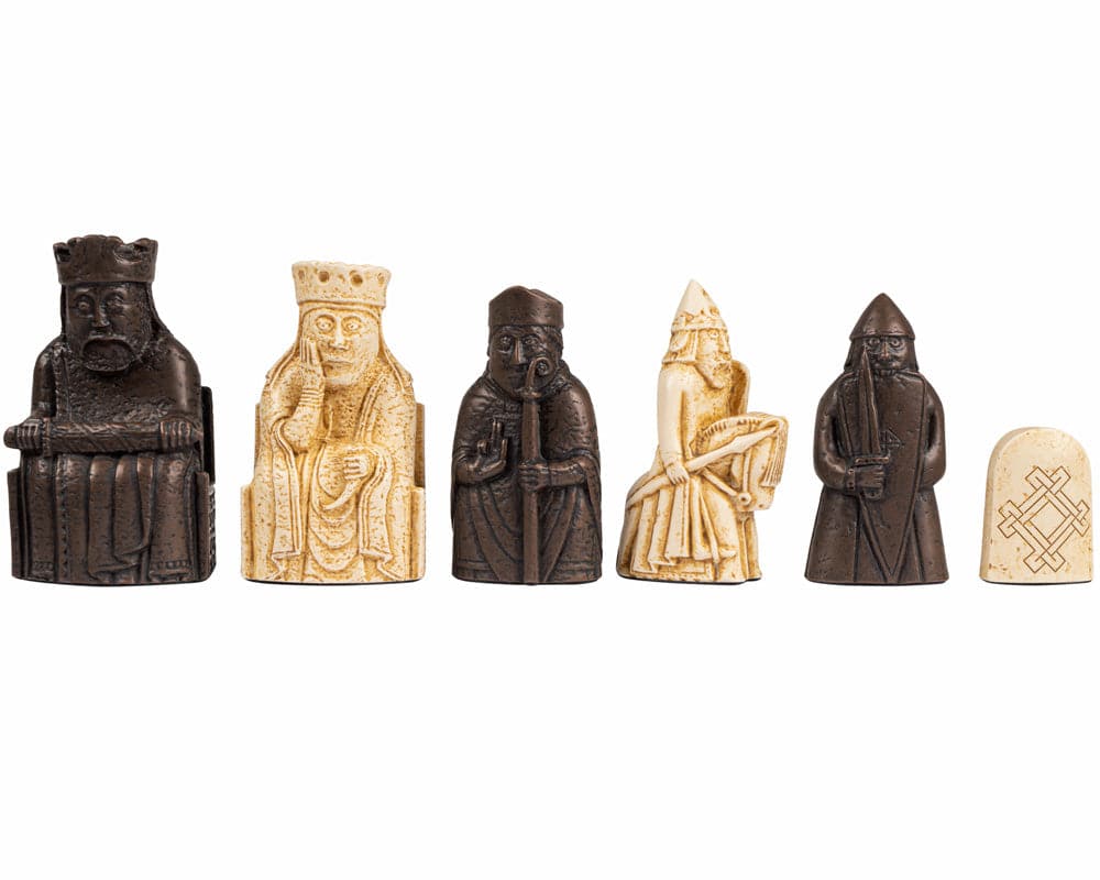 Isle of Lewis chessmen replicas in brown and ivory from the Italian Briarwood Chess Set.