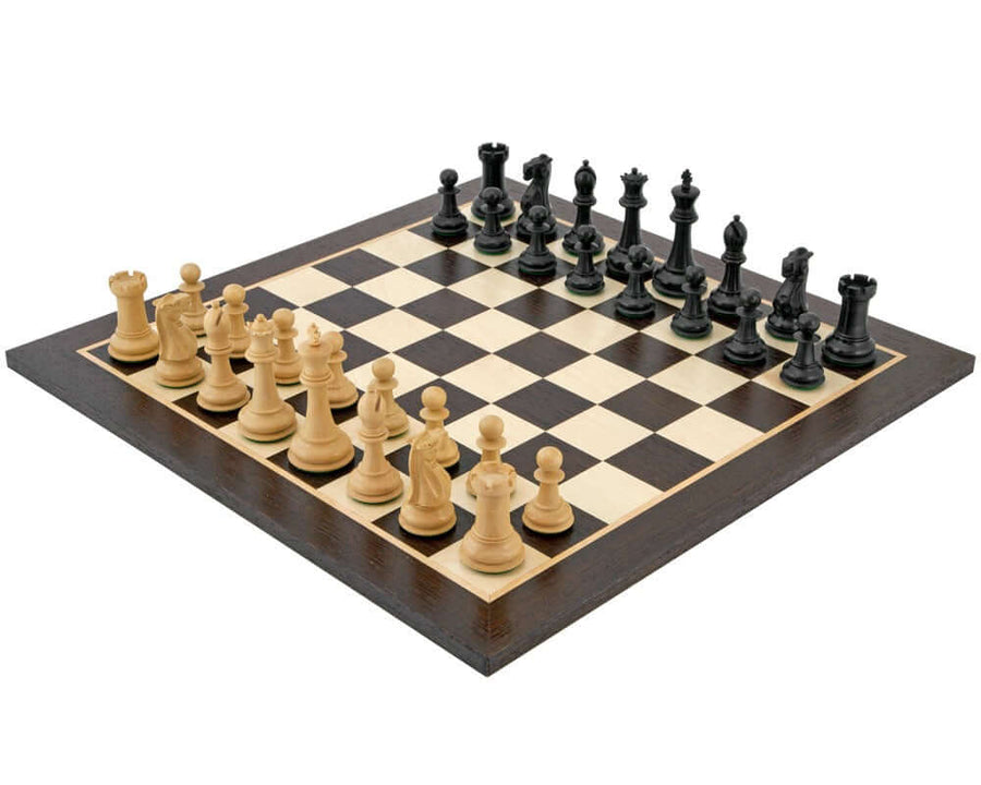 Victoria Ebonised Wenge Tournament Chess Set with 3.75 inch king pieces on wenge-birch board