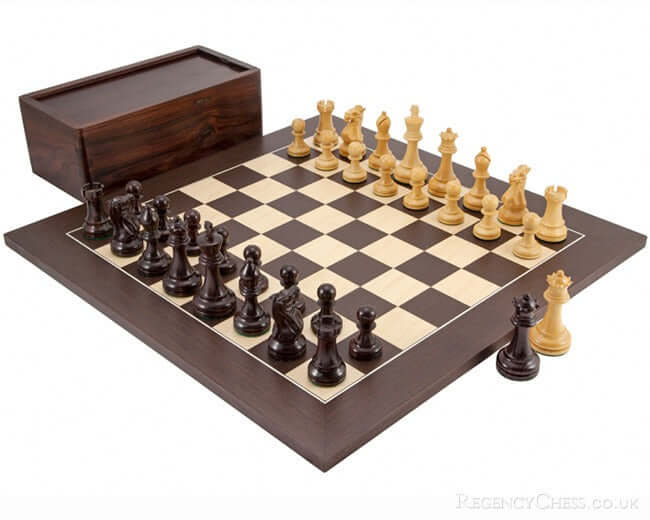 Rosewood and Wenge Deluxe Chess Set with Case on 20-inch Wenge and Maple Chess Board