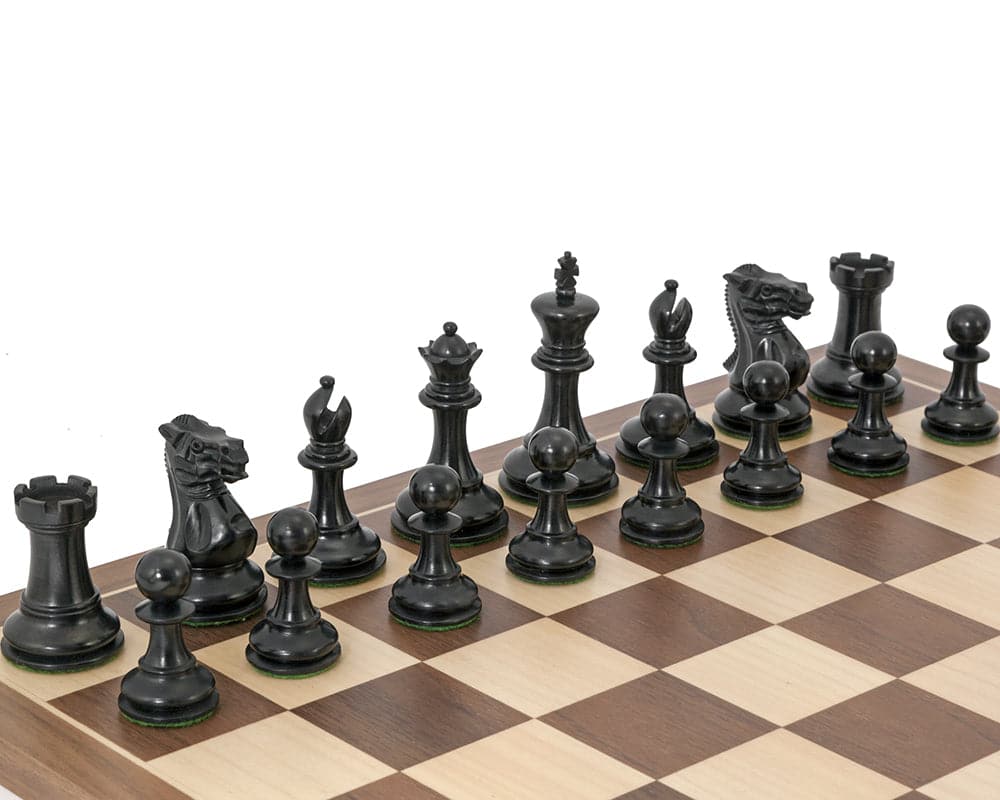 Competition Compact Walnut Chess Set with Staunton design and ebonised chessmen on a walnut and maple board