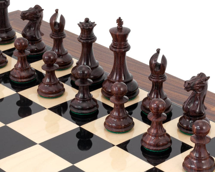 Sandringham Grand Rosewood Chess Set on high gloss Rosewood Palisander and black Anegre chess board