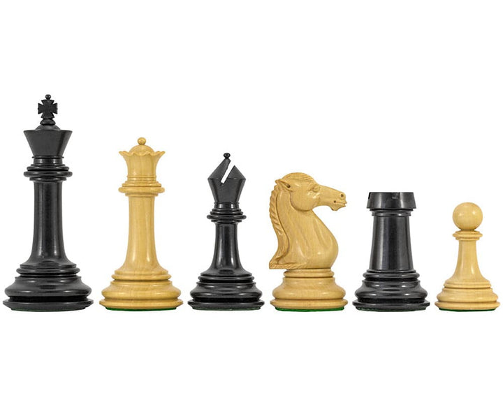 Parthenon Rosewood and Ebony Chess Set pieces showcasing luxurious design and high sheen finish, inspired by classical architecture.