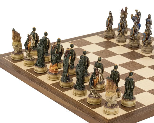 The Zombie Hand Painted Chess Set on a 16-inch board with intricately designed undead warrior pieces by Italfama.