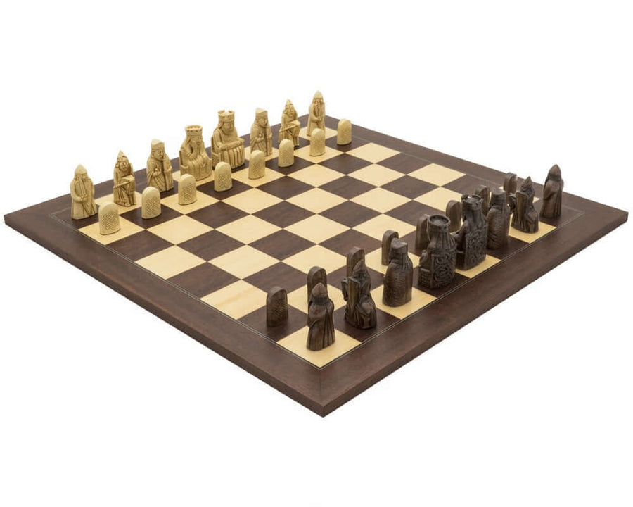 The Isle of Lewis Montgoy Palisander Grand Chess Set with beautifully crafted pieces on a 23.6 inch board with 2.5 inch squares