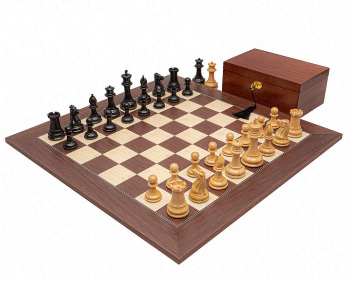 The 1849 Original Staunton Ebony and Palisander Luxury Chess Set with Mahogany Cabinet and 23.6 inch Spanish Board