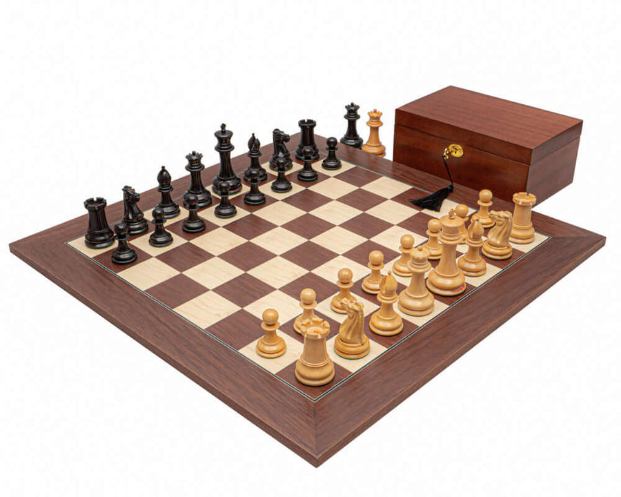 The 1849 Original Staunton Ebony and Palisander Luxury Chess Set with Mahogany Cabinet and 23.6 inch Spanish Board