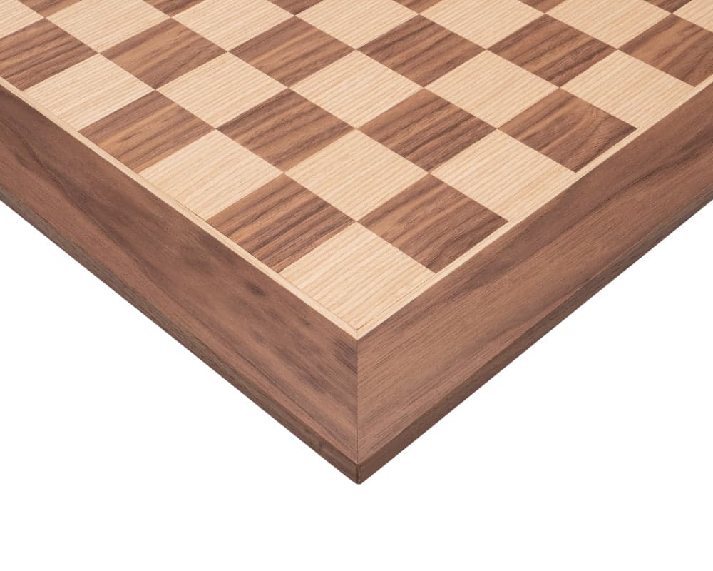 Manopoulos 20 inch Walnut and Maple Chess Board expertly crafted in Greece with 2 inch playing squares, perfect for 3.5 to 3.75 inch king height.