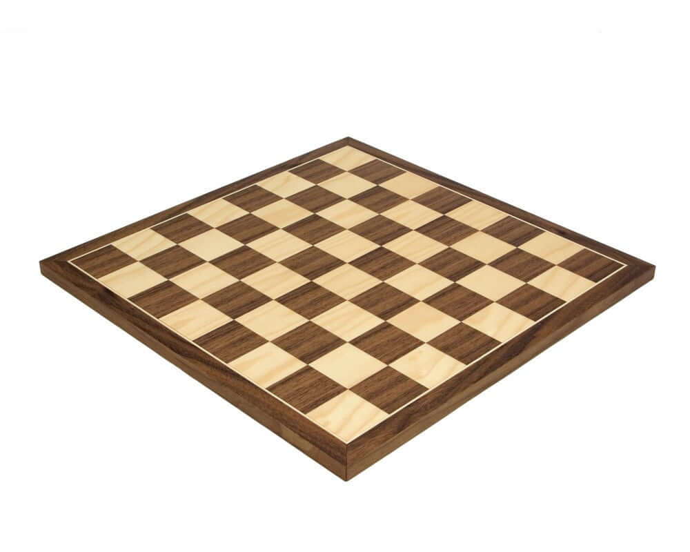 17.75 inch Walnut and Maple Chess Board crafted in Spain with 1.97 inch playing squares, ideal for 3.5 inch king height by Rechapados Ferrer