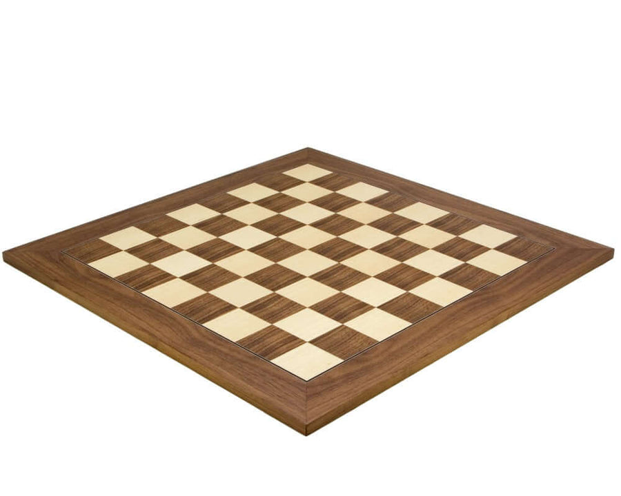 21.7 Inch Walnut and Maple Deluxe Chess Board with 2.17 inch squares, crafted by Rechapados Ferrer S.A., perfect for king height of 3.75 inches