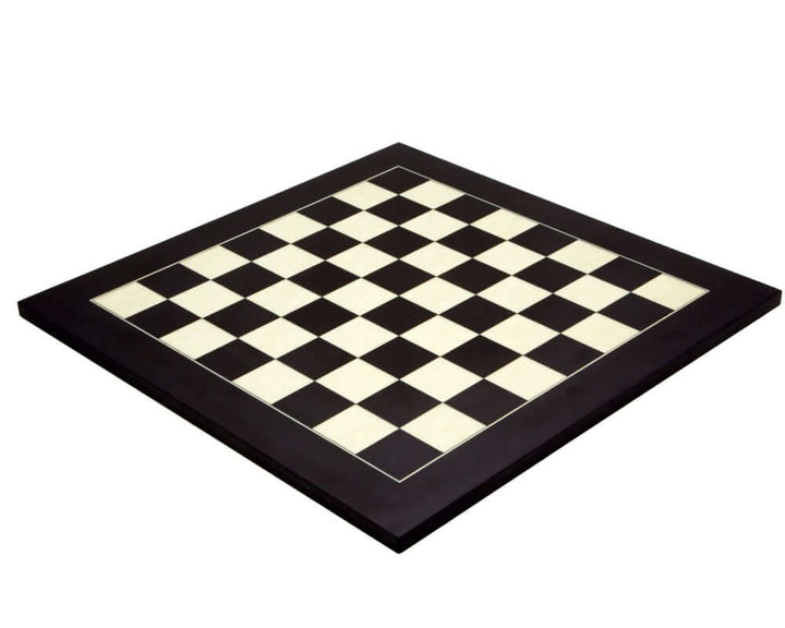 17.75 Inch Black and Maple Deluxe Chess Board crafted by Rechapados Ferrer S.A., showcasing sleek lines and striking contrast between squares