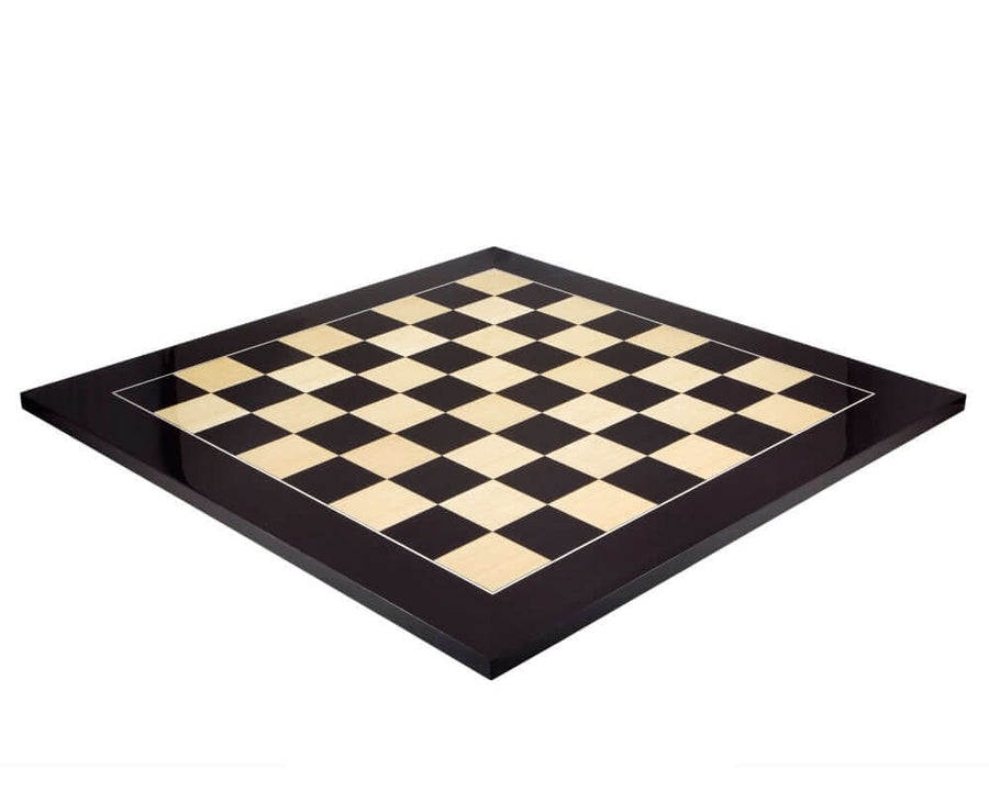 23.6 Inch Gloss Black Anegre and Maple Deluxe Chess Board with 2.36 Inch Playing Squares Crafted in Spain